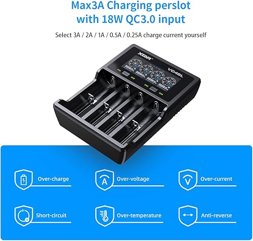 Miniatura 6 de XTAR VC4SL versión de actualización VC4S Cargador de batería recargable inteligente tipo C 4 bahías Cargador rápido 18650 con LCD para batería de