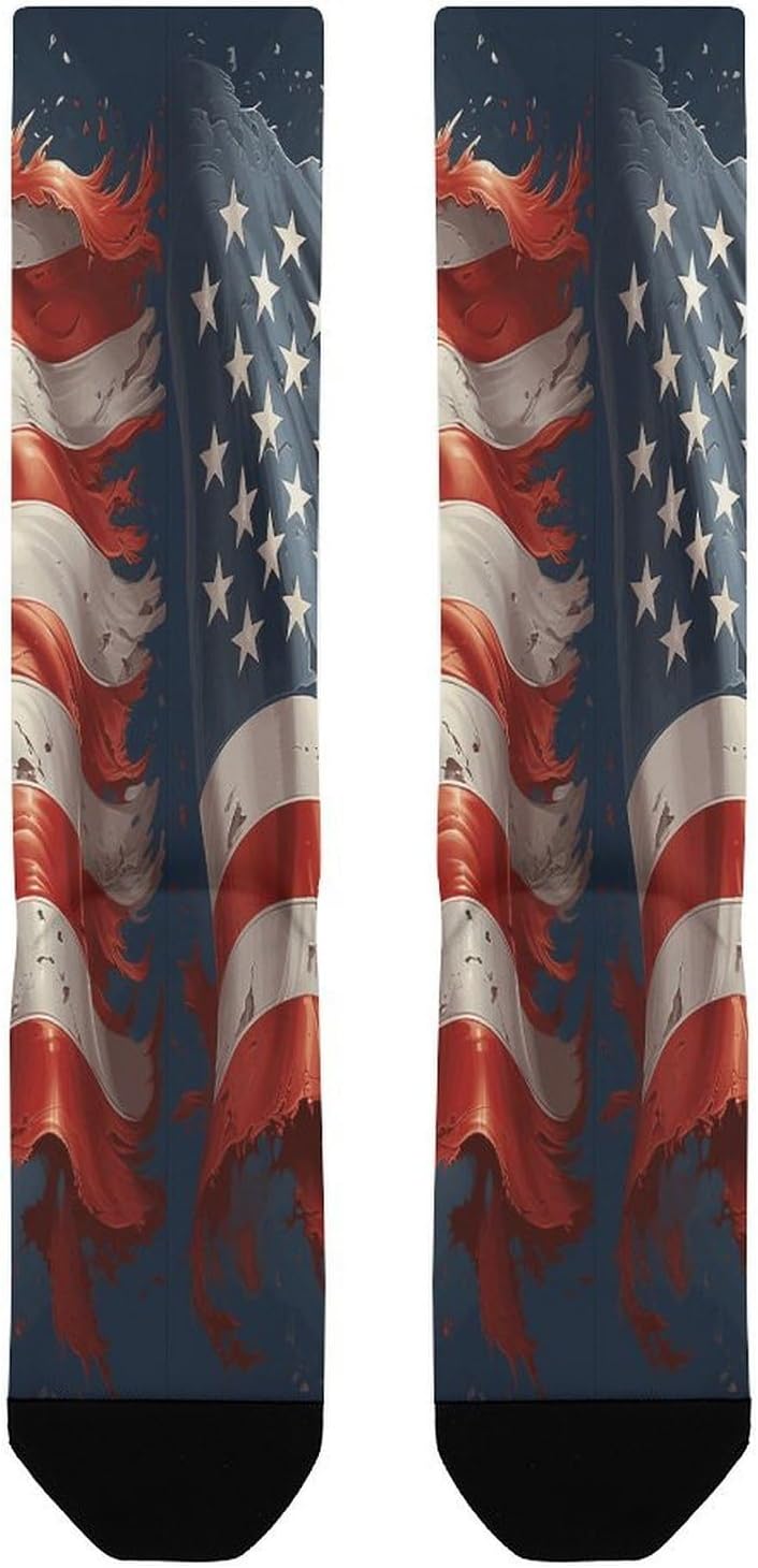 Stars And Stripes Socks Casual Athletic Long Sock Lightweight Sport Crew Sock Cozy Work Boot Socks for Hiking Sports Running Workout Gym
