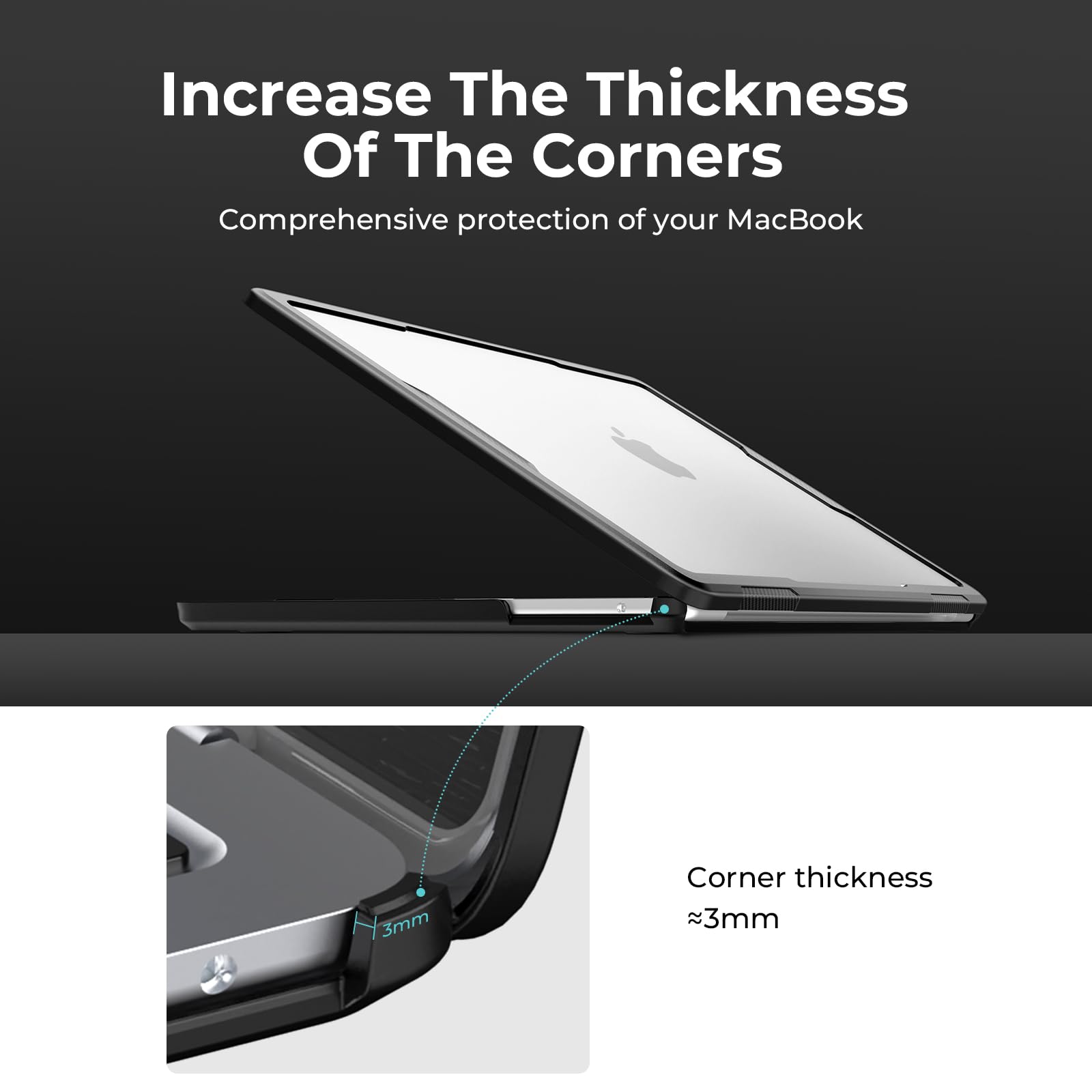 Custodia Protettiva Per MacBook Air 13,6 M2/M3/M4 2022-2025 - TPU Antiurto, Trasparente Nero - Foto 5