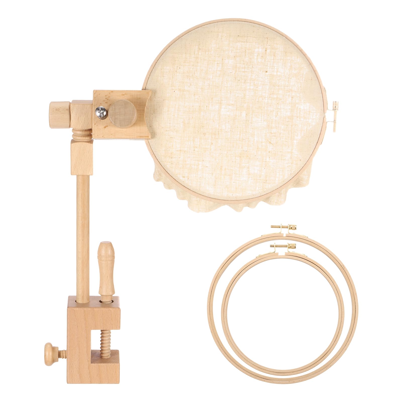 PATIKIL Soporte de aro de bordado, soporte de punto de cruz de madera de haya giratoria ajustable para manualidades, costura, proyectos de costura, con aro de bordado de 6 y 8 pulgadas