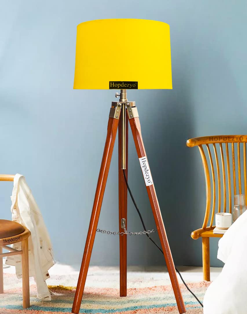 Hopdezyo Wooden Tripod Floor Lamp with Yellow Drum Shade - Ideal for Living Room, Bedroom, and Home Decoration (B096W4TMZP) Amazon Price History, Amazon Price Tracker