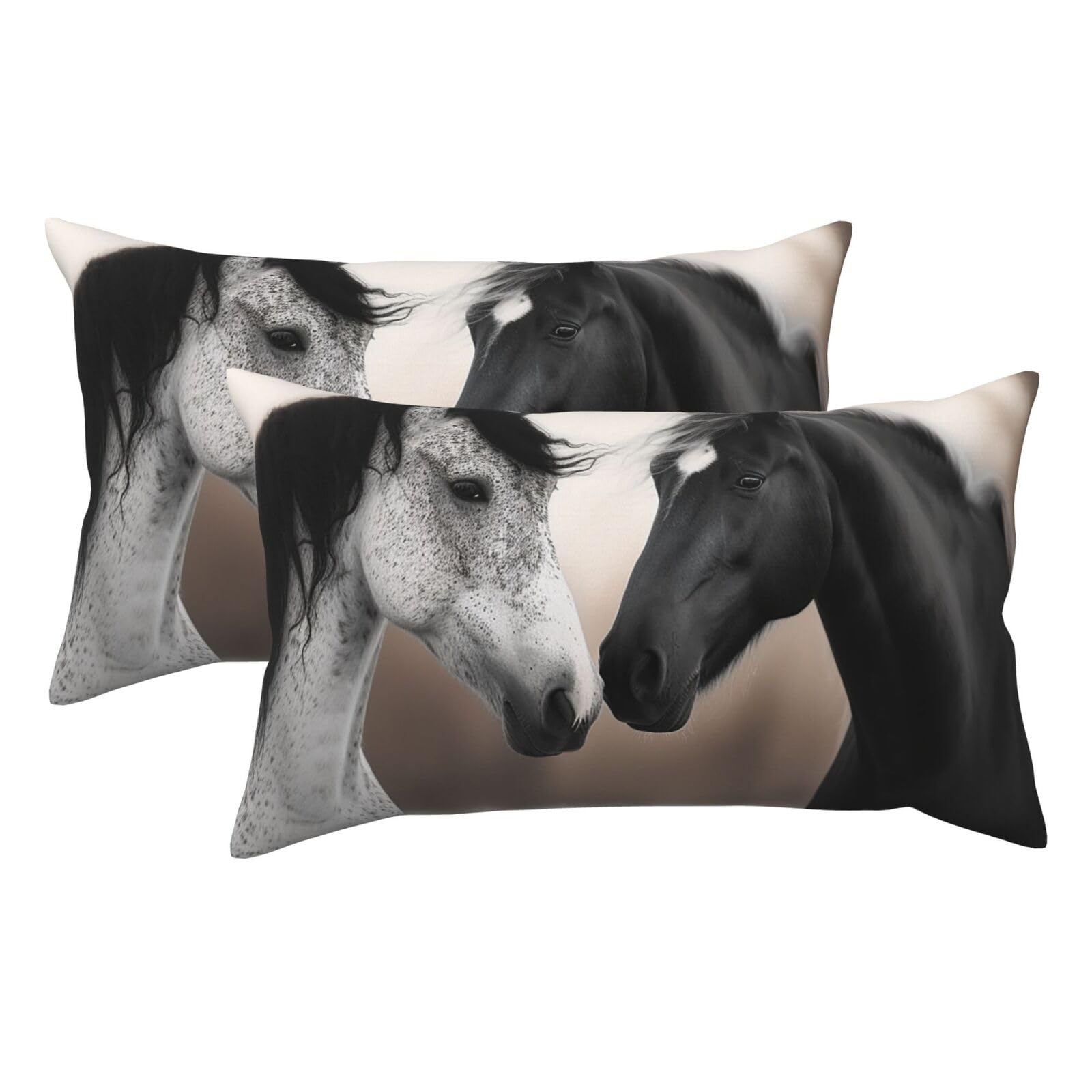 2 Pack King Pillow Cases with Hidden Zipper, Soft Breathable Pillow Covers for Hair and Skin, Black and White Horses Pillowcases 20"x36" Bed Pillow Protectors Cover for Sleeping Gifts