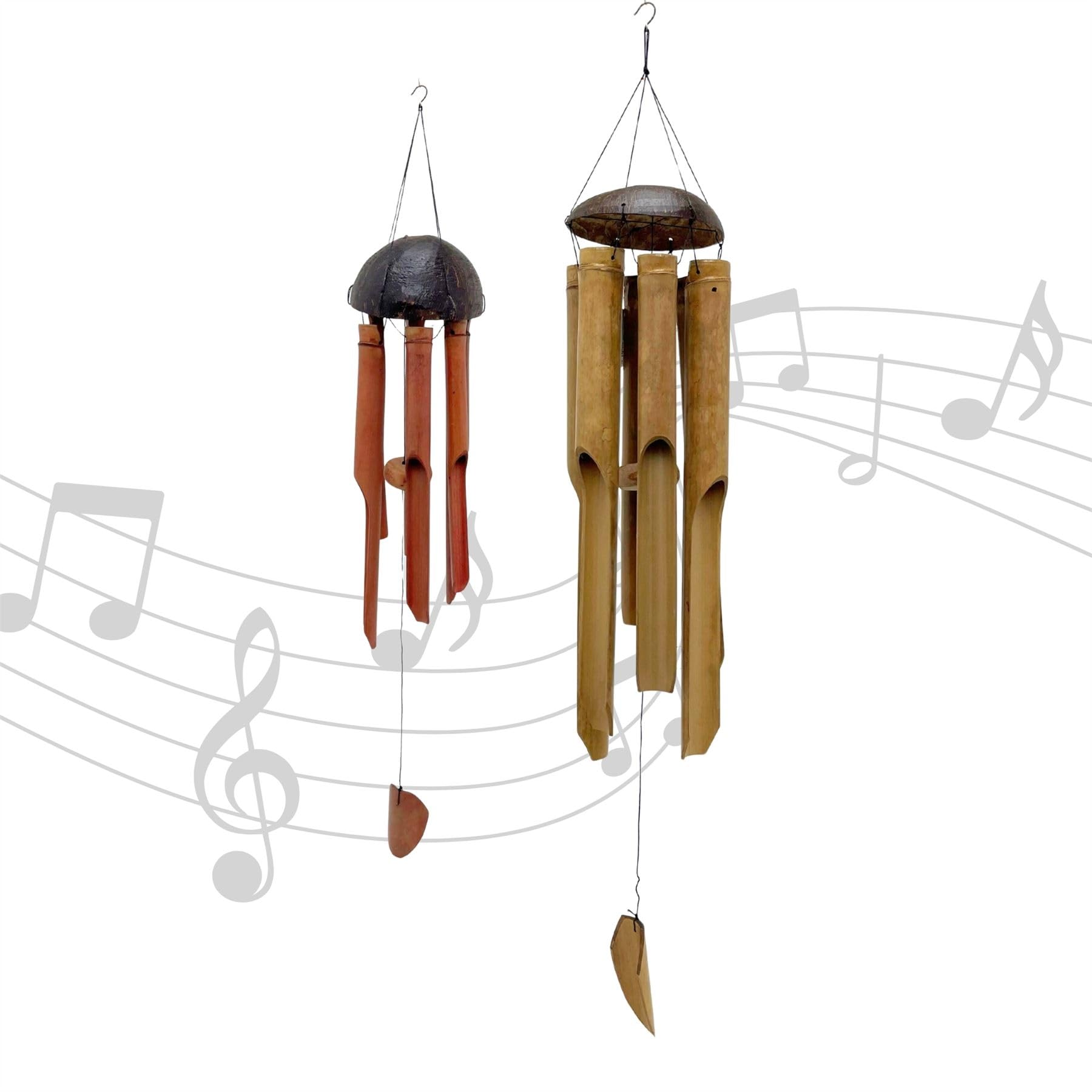 Carousel Home Natural 2- Piece Bamboo Wind Chimes For Garden, 30Cm And 54Cm Wooden Outdoor Hanging Chimes With Coconut Shell Garden Ornament