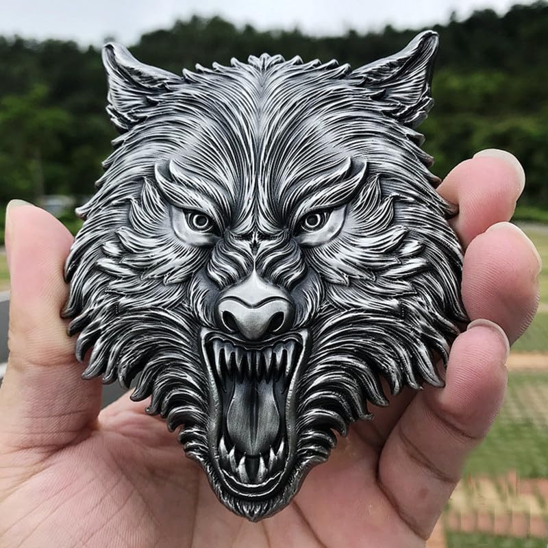 Image of Wolf Head Metal 3D car Emblem (Silver Emblem)