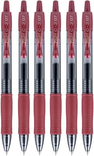 PILOT G2 Premium - Bolígrafos de gel recargables y retráctiles punta fina de 0028in color borgoña paquete de 6