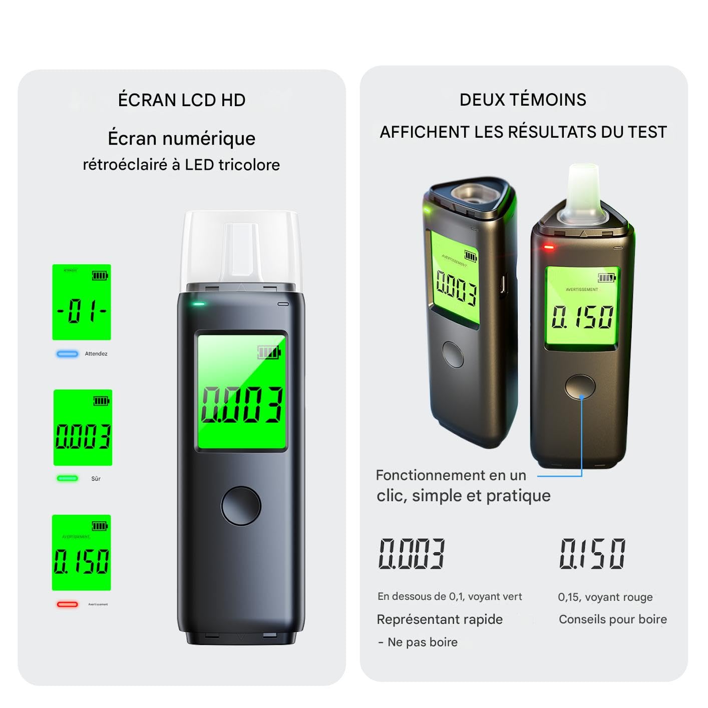 Éthylotest Sans Contact ZBK – Écran HD, Lampe Torche, Mémoire 50 Tests – Pour Usage Personnel Ou Pro