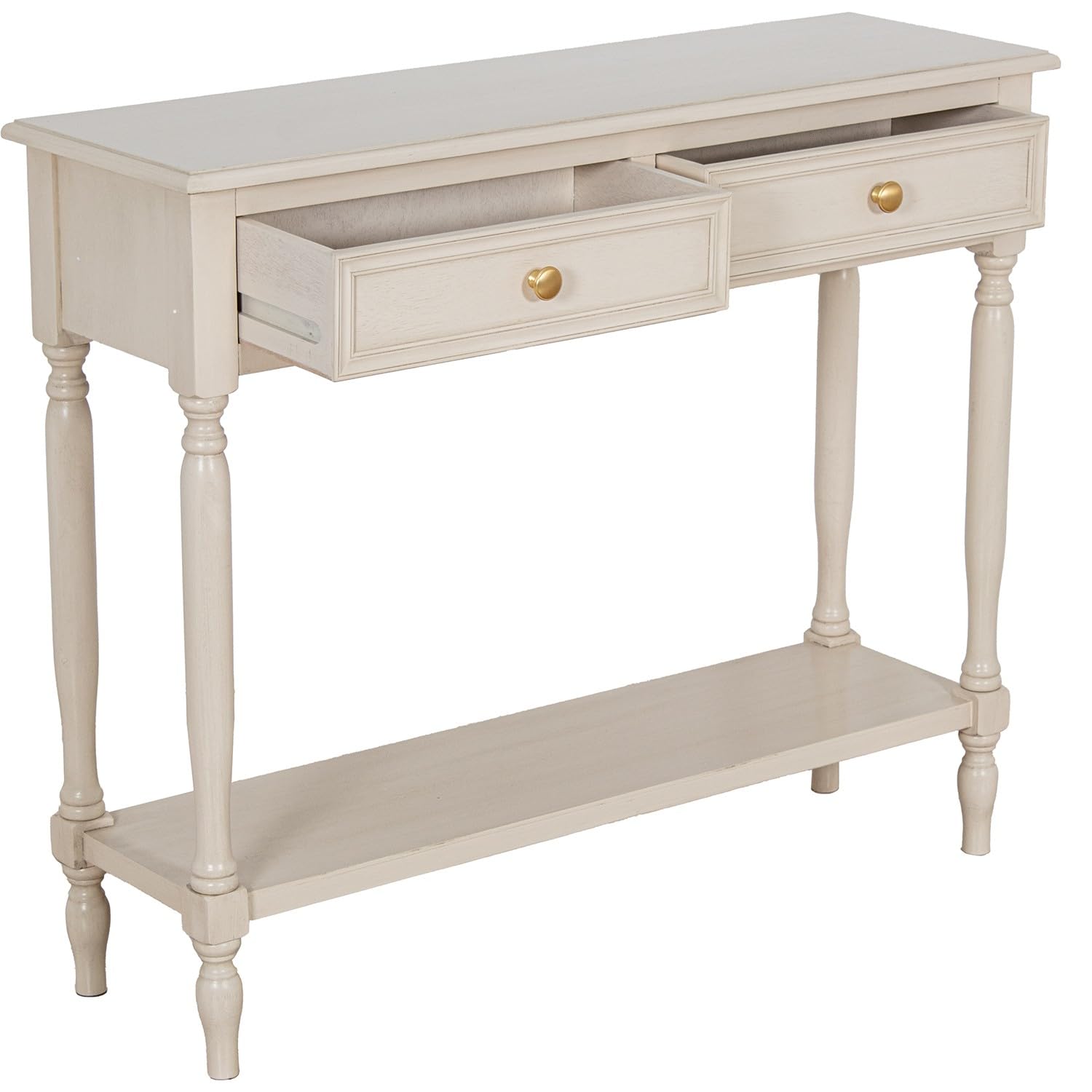DRW Console Meuble Table d'entrée avec 2 tiroirs en Bois Beige 90 x 28 x 75 cm