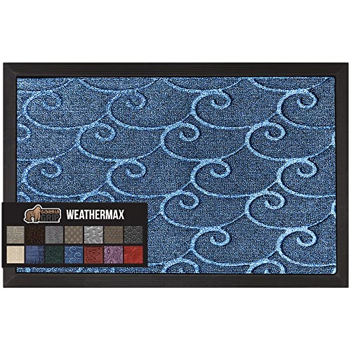 Gorilla Grip 100% Waterproof All-Season WeatherMax Doormat, Durable Natural Rubber, Stain and Fade Resistant, Low Profile, Indoor Outdoor Door Mats, Easy Clean Entrance Mat, 17x29, Ocean Blue Waves