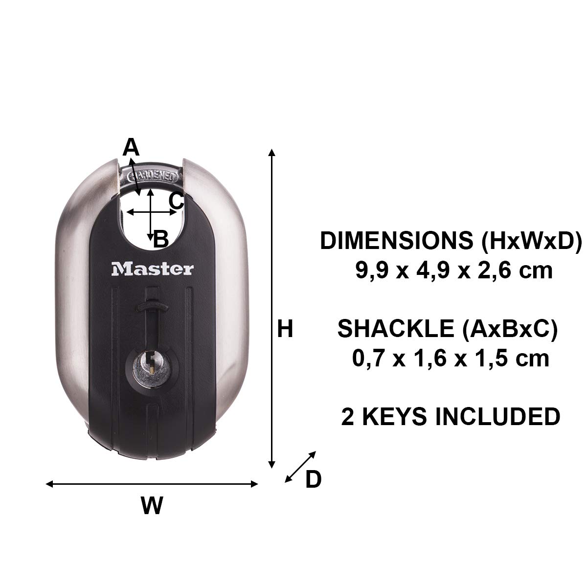 Image secondaire de Master Lock 189EURD Cadenas à Clé avec Anse Protégée, Gris, 9,9 x 4,9 x 2,6 cm