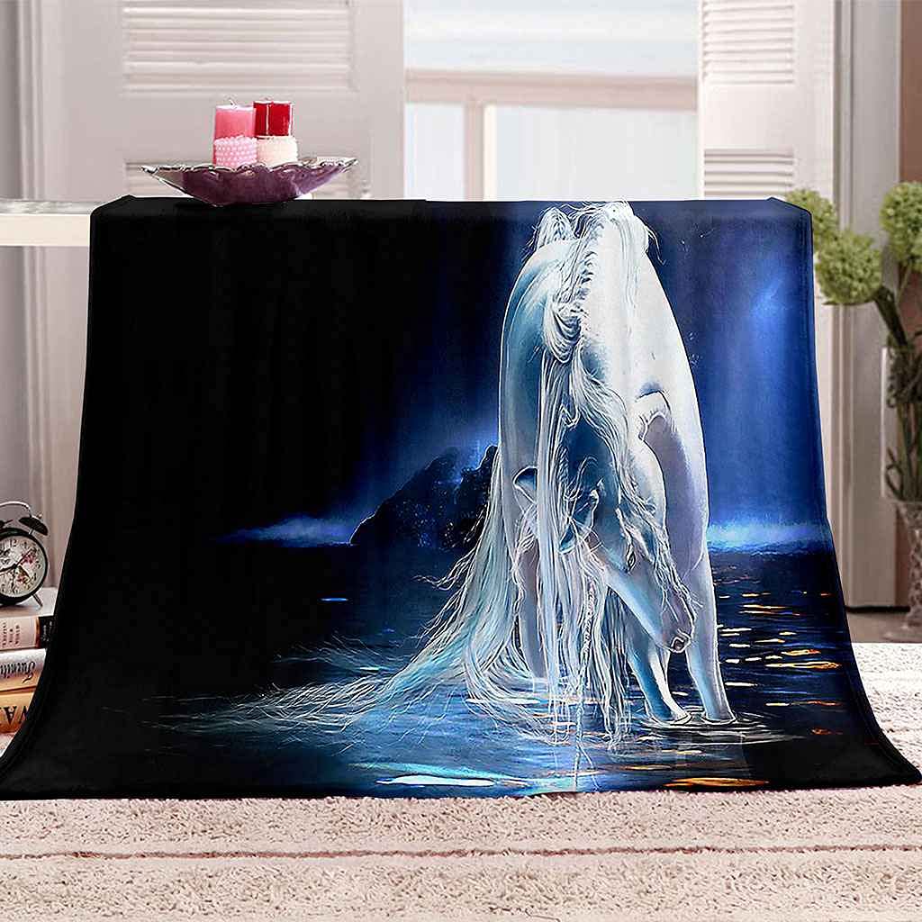 Couverture flanelle cheval plaid microfibre 3D lit canape jetee de lit 150x200