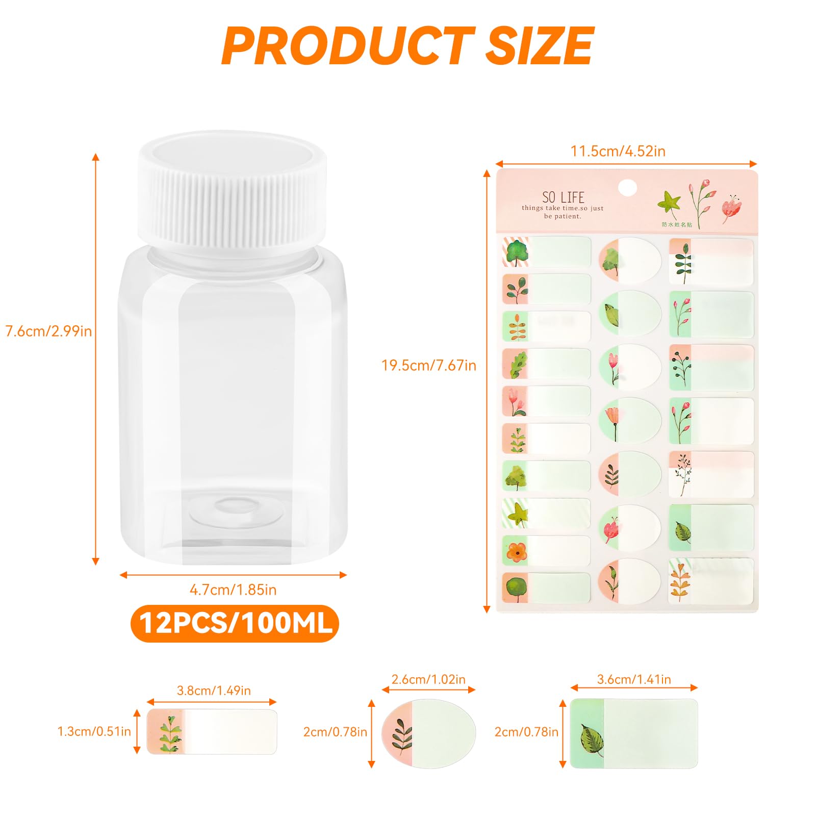 lahnao 12 Pcs 100ml Small Plastic Juice Bottles with Lids, Reusable Leak-proof Plastic Bottle with Writable Label Stickers - Image 3