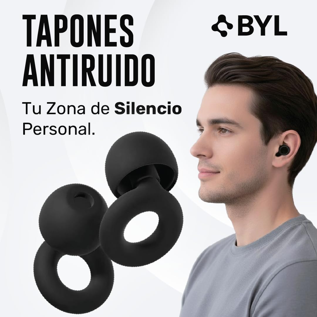 BYL® - SUPER PACK tapones para oidos anti ruido para dormir - tapones para dormir 28dB - auriculares para dormir tallas XS/S/M/L - tapones oidos cancelacion de ruido - ear plugs - earplugs CE (NEGRO)