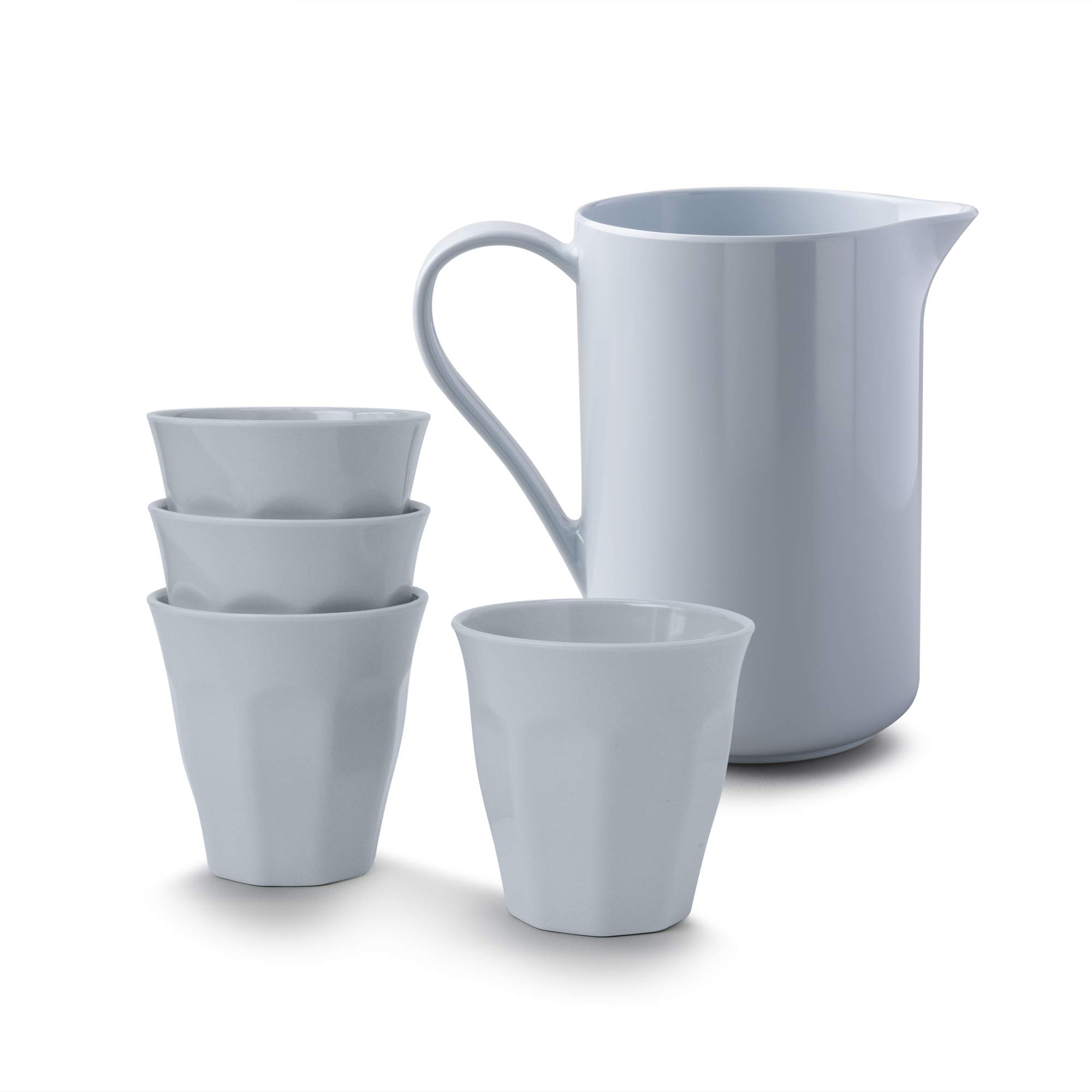 Zeal Melamine Set of 4 Americana Cups (200ml) and Pouring Jug (800ml) - Duck Egg Blue