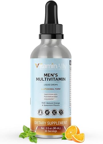 Vitaminally Gotas líquidas liposomales multivitamínicas para hombre  Suministro de 30 días  3 onzas líquidas  Sin OMG  Sin azúcares añadidos  Sin