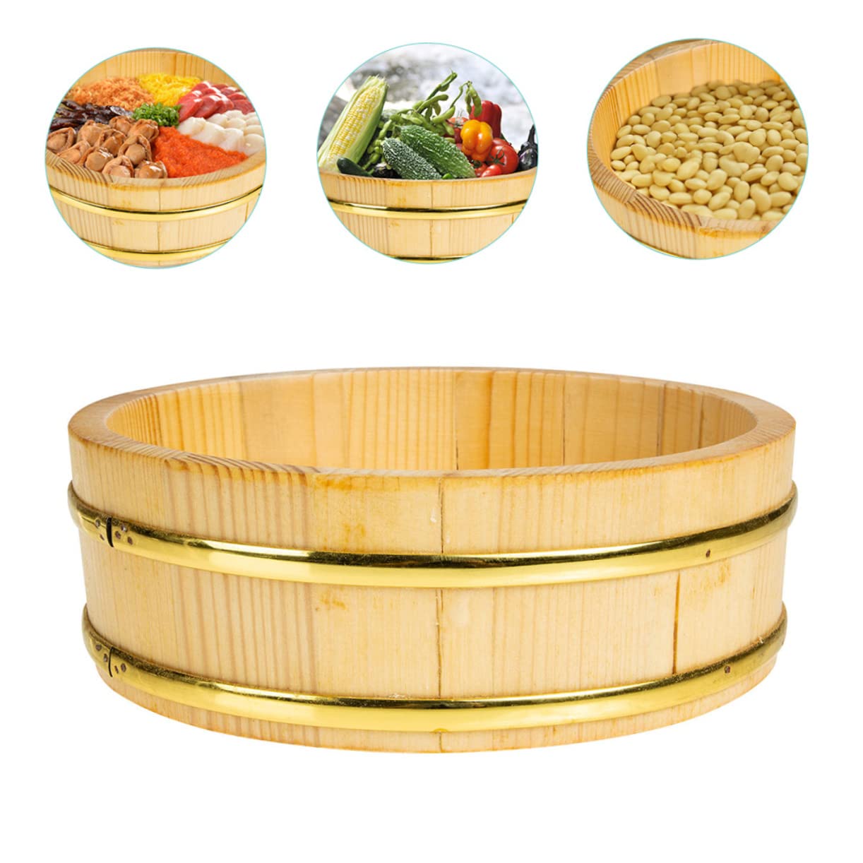 Amazon | COLLBATH 木製寿司樽 丸型寿司桶 フードバケツ 大容量日本