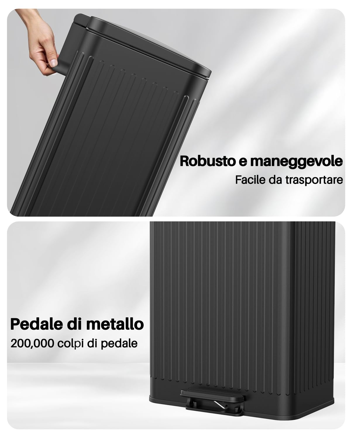 lovewind Bidone Spazzatura 60L Cucina Acciaio Inox Nero, Pedale con Chiusura Soft, Cestini Interni con Manici & Fissaggio Sacchetto, Design Romano, Anti-Odore, Facile Pulizia, Famiglia 3-6 Persone