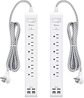 Mifaso 2 Pack Surge Protector Power Strip: 6 Outlets 4 USB Ports (2 USB-C) 5Ft Flat Plug Extension Cord, Wall Mount Overload Protection for Home Office Dorm