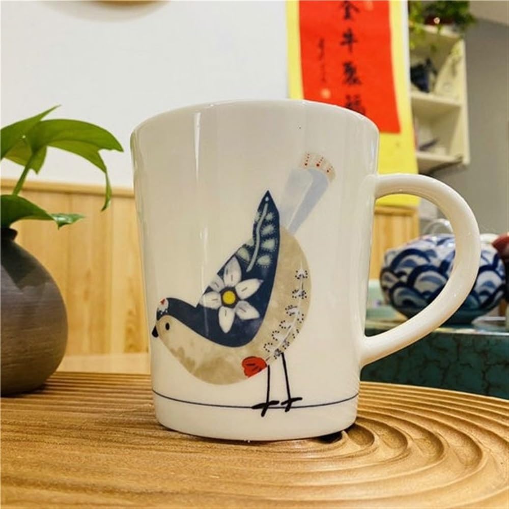 Ceramiczny kubek do kawy 15,4 uncji Vintage porcelanowy kubek do herbaty i mleka wzór ptak dom biuro duża pojemność biały