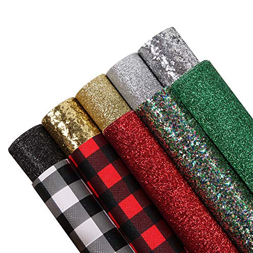 10Pcs Faux Leather Sheets Plaid Printed and Glitter Synthetic Leather Fabric Sheet for Earrings Hair Bows and Craft Making (Multi-Color)