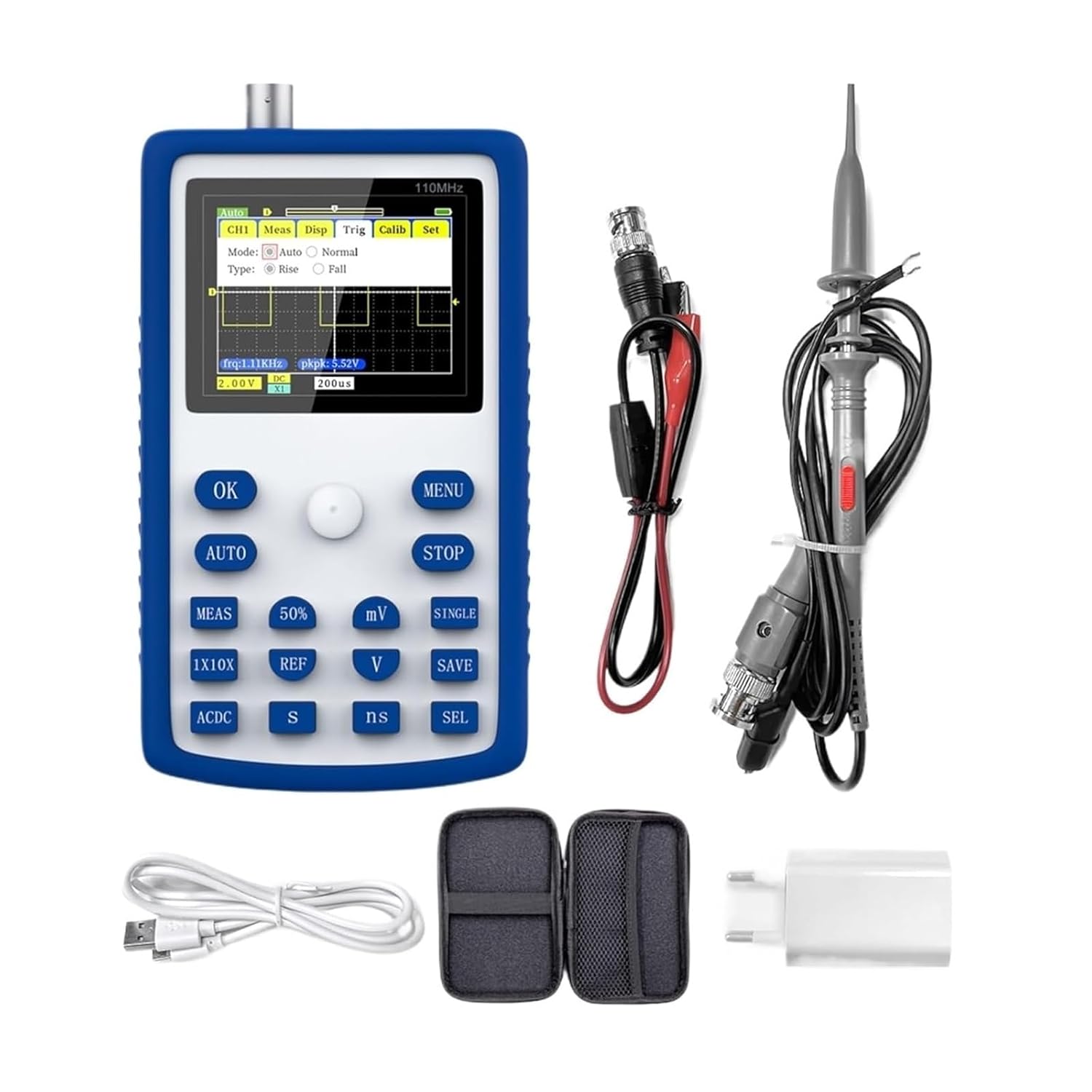 1C15 Digital Oscilloscope 110MHz Analog Bandwidth 500MS/s Sampling Rate Supports 1Khz Square Wave 400V