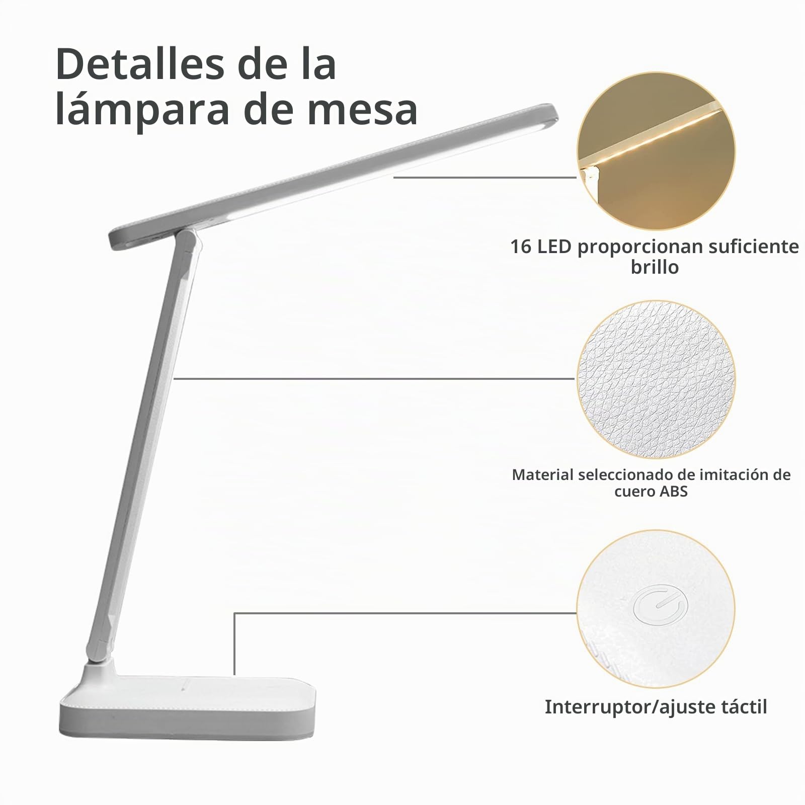 Lámpara Escritorio LED, Plegable, 3 Modos y 5 Niveles de Brillo,Control Táctil Flexo Lámpara de mesa Cuidado de Ojos para Cama,Oficina,Leer,Estudiar,Luz Nocturna