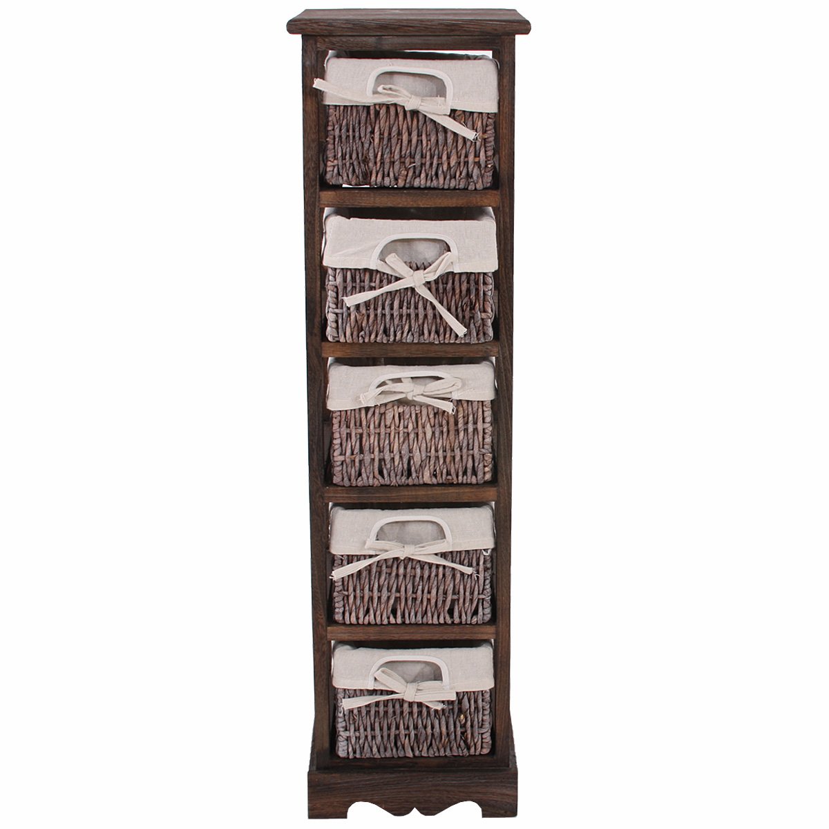 Mendler Scaffale cassettiera con 5 ceste Shabby Vintage Legno di paulonia 28x25x90cm - Marrone