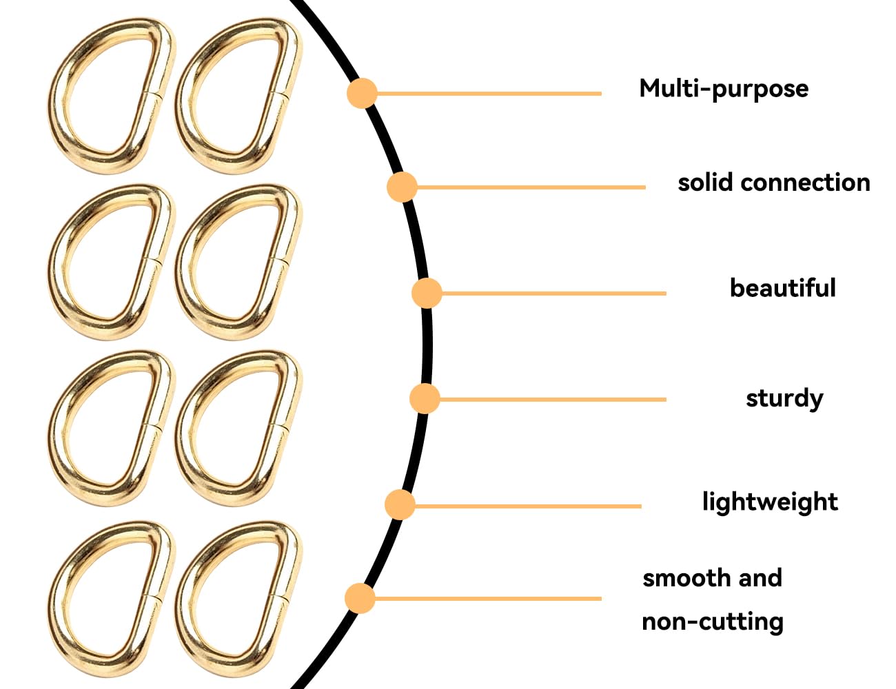 KAPSING 8 Stück Metallring Gold D Ringe Wirbelkarabiner Ring D Ringe 20mm Schlüsselverschlüsse Gürtelschnalle Nähen Schultergurt-Ersatzteile für Handtasche Rucksackgurte