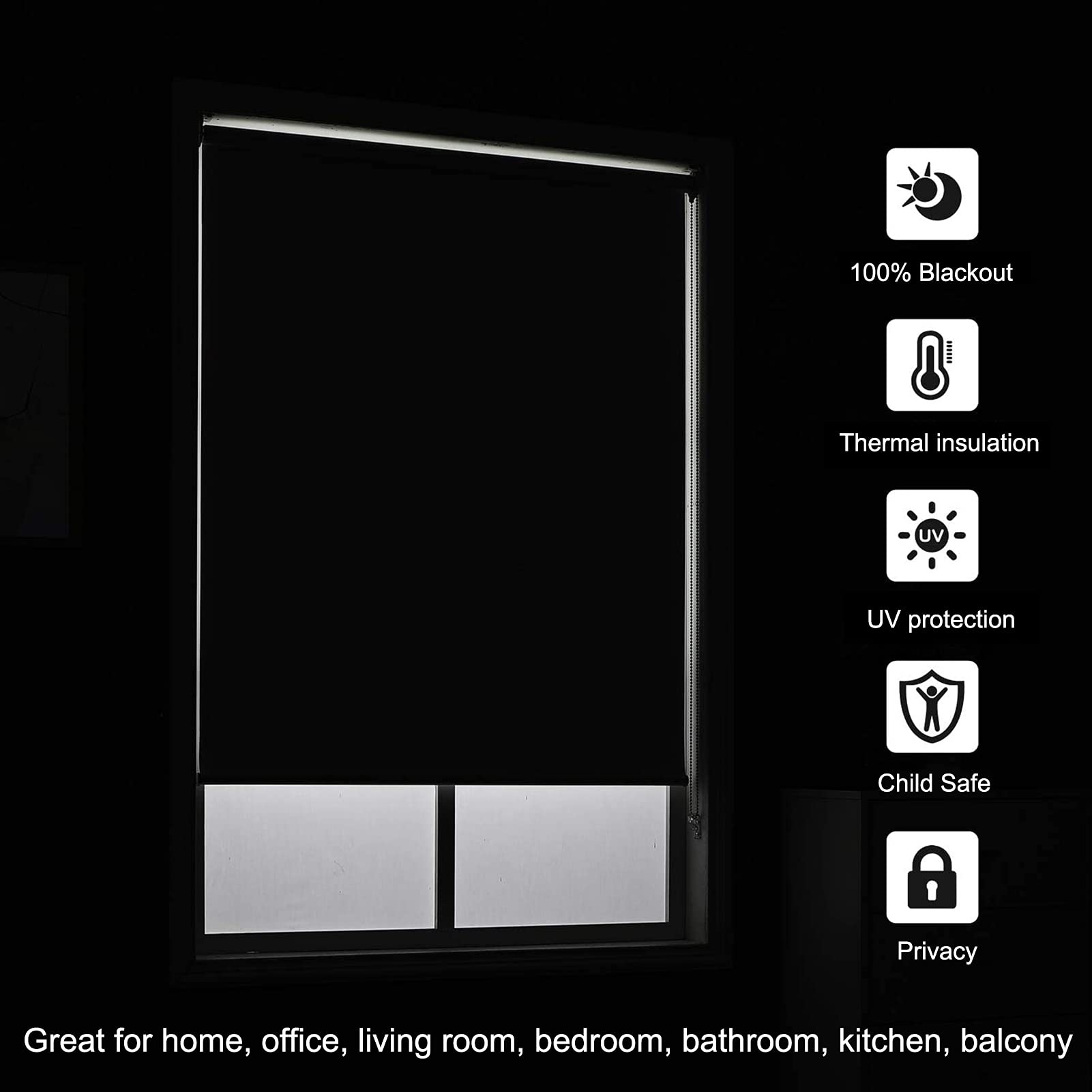 Tende a rullo 100% oscuranti impermeabili per finestre del bagno 60 cm/80 cm/100 cm/120 cm/140 cm di larghezza protezione della privacy ideale per dimensioni WXH 100 x 150 cm