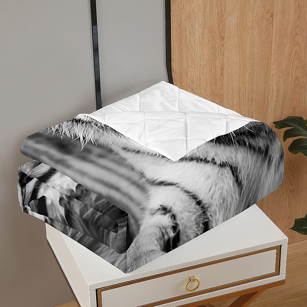 Trapuntino Copriletto Trapuntato con 3D Animale Stampa, Chickw11 Trapuntato Goffrato Trapunta Coperta Leggera per Matrimoniale Singolo (Tigre Bianca,230x280cm)