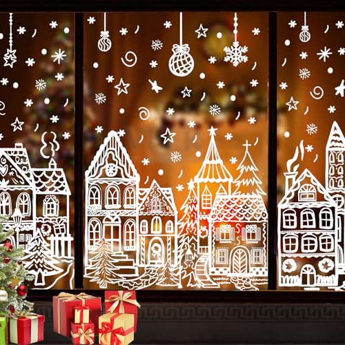 DIYDEC 15.7 * 27.5'' Large White House Christmas Window Stickers for Glass