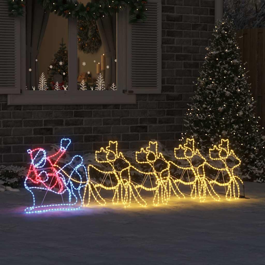 Weihnachtsdekoration mit 1224 LEDs, Mehrfarbig, 69 x 79 cm PVC, wetterbeständig, für Innen und Außen, mit Rentier und Santa Schlitten, festlicher Baumschmuck und Wohnzimmerschmuck zur