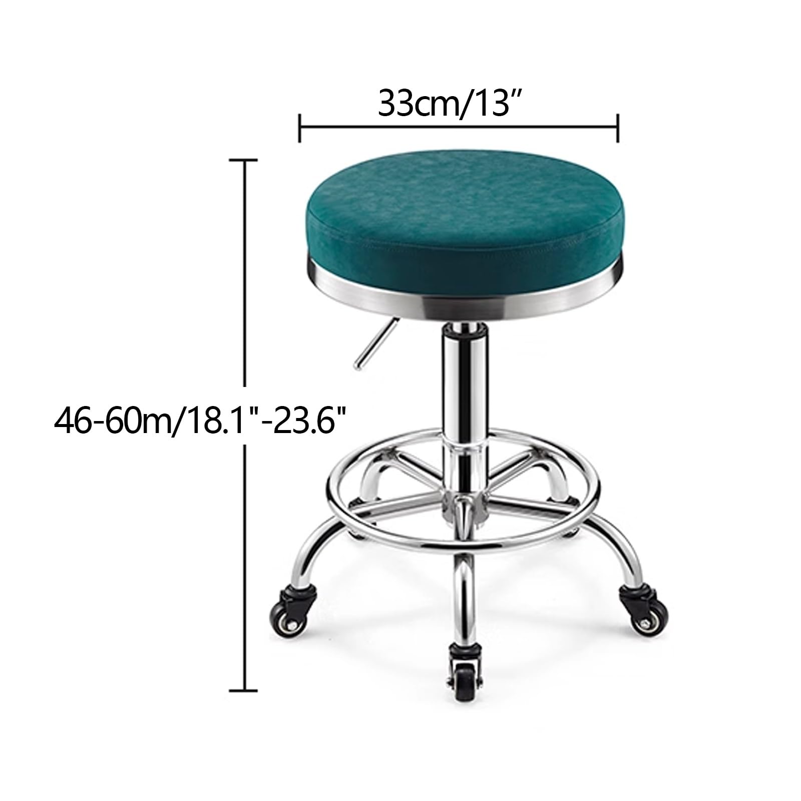 Regulowana wysokość stołek biurowy z kółkami, 46-60 cm, gruba poduszka 8 cm, obrotowe krzesło kuchenne, stołek gitarowy do salonu i użytku domowego (zielony)