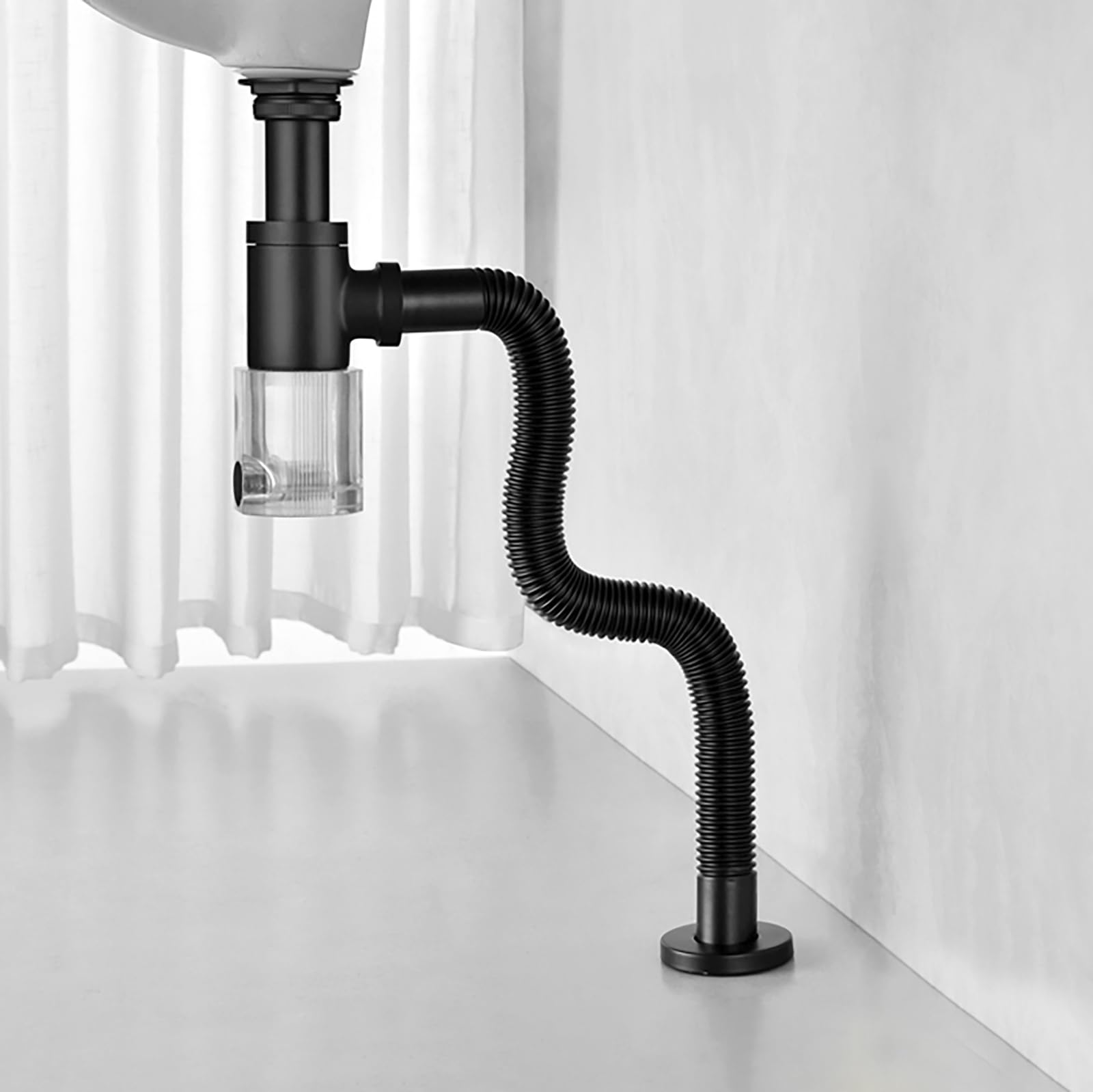 Sifon Lavabo,Abertura de Limpieza,Resistente Olores,Sifón Lavabo Flexible,Fregadero Kit de Desagüe,Sifon Cocina Fregadero Normalizado 11/4"