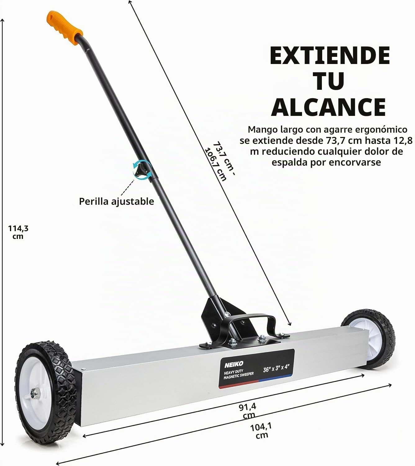Neiko® Heavy Duty 24" Magnetic Sweeper Metal Pickup Tool with Quick Release Adjustable Height