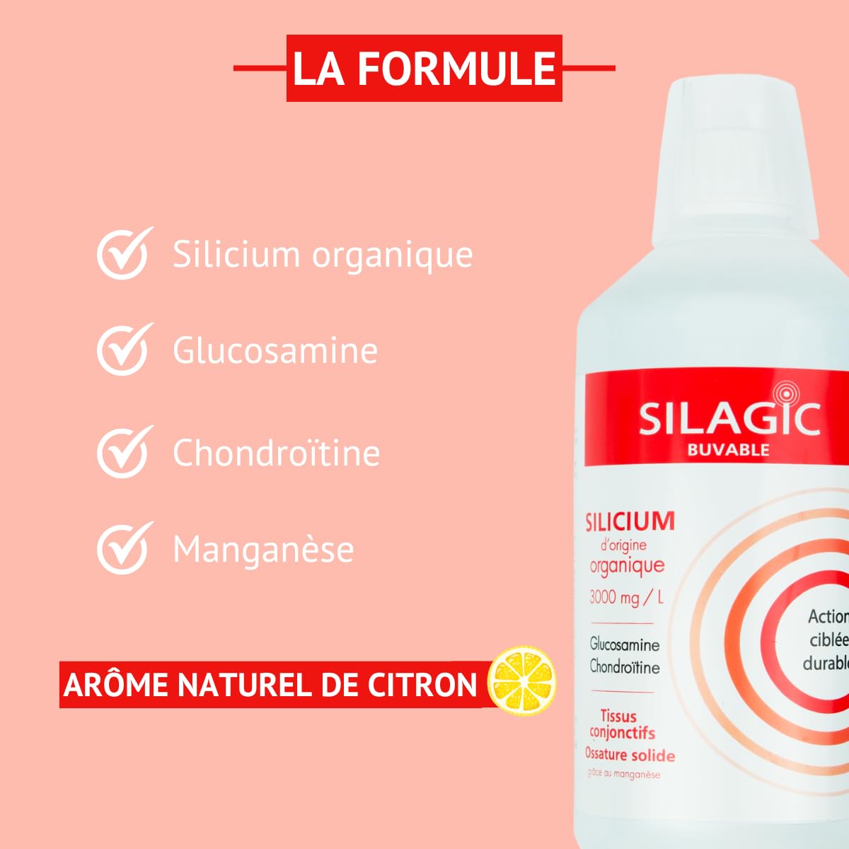 Silagic - Silicium Organique, Glucosamine & Chondroïtine - Enrichi en Manganèse - Articulations sensibles - Maintien Tendons & Cartilages - Fabriqué en France - Buvable 1L