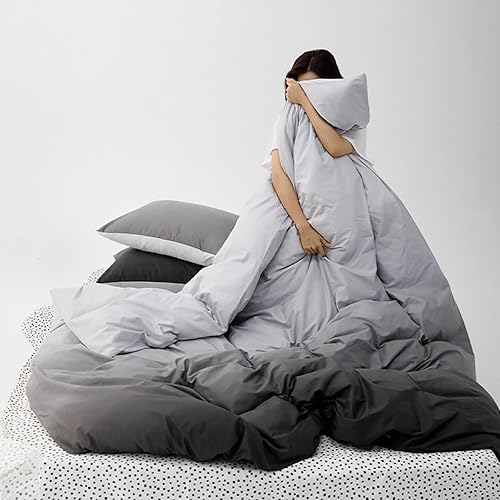 Miniatura 4 de Cottonight - Juego de edredón gris degradado, tamaño King, color gris y negro, juego de edredón de algodón estético, suave, transpirable, color