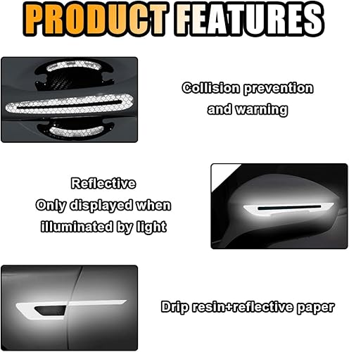 Miniatura 4 de Juego de 12 calcomanías reflectantes para automóvil, calcomanías protectoras para manijas de puerta de automóvil, calcomanías reflectantes de