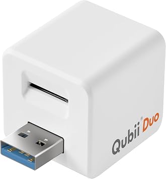 Maktar Qubii Duo USB-A Auto Backup Cube for iPhone Android | MFi Certified | Photo Video Contact Backup While Charging | Cloud-Free | White | MicroSD Not Included