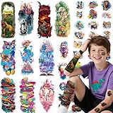 JoyfulGlam Temporary Tattoo Sleeves for Kids - Full Arm Fake Tattoos Stickers Birthday Party Decorations Supplies, Cute Watercolor Animal Arm Tattoos for Kids Girls Boys