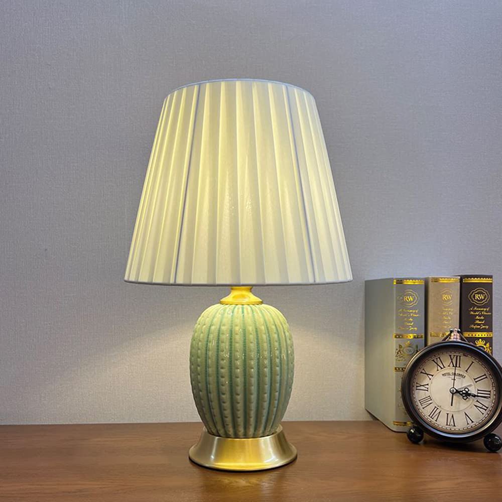 Mengjay Keramik Tischlampe Tischleuchte Nachttischlampe,Keramik Leichter Körper Tuch Lampenschirm Schlafzimmer Wohnzimmer Tischlampe Beleuchtung und Armaturen,Nachttisch Schreibtischleuchten (Grün)