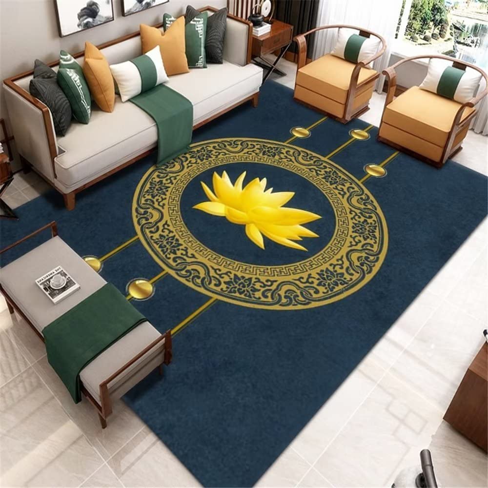 Tapis salon lavable résistant aux taches grand tapis enfants géométrique jaune 180x250