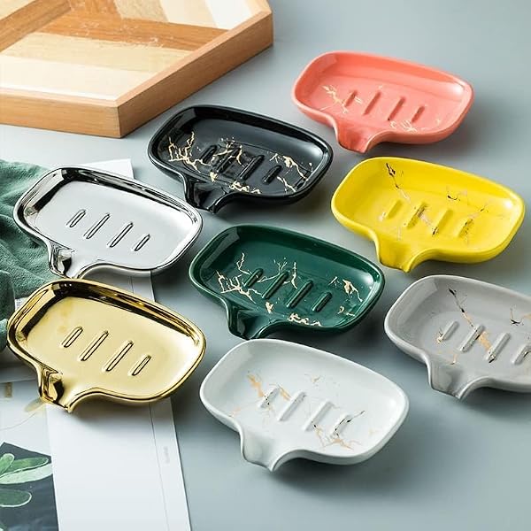 Multi-Color Ceramic Soap Dish with Drain, Bathroom Soap Holder(Gold) by ohihuw - Used condition - Image 5