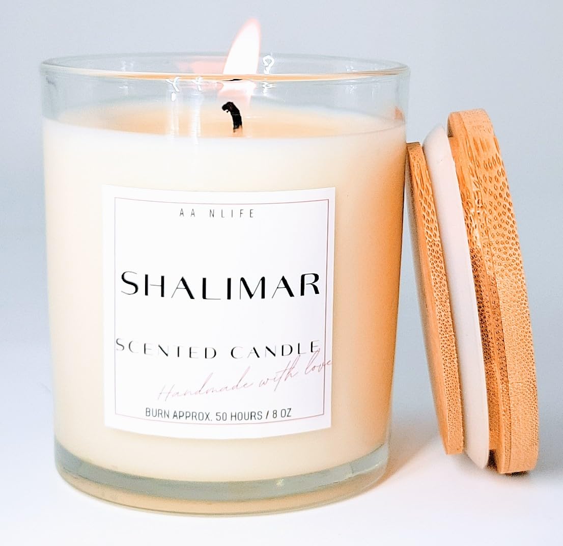 Scented Candle Shalimar –Our Version with Bergamot, Rose & Jasmine, Elegant Womens Fragrances, Gift for Women, Aesthetic Home Decor, Organic Coconut Wax Candle, Clean 50h Burn, USA