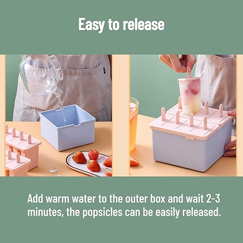 Miniatura 3 de Moldes para paletas de silicona, 8 piezas, moldes de silicona de fácil liberación, sin BPA, moldes para hacer paletas caseras con palitos de paletas