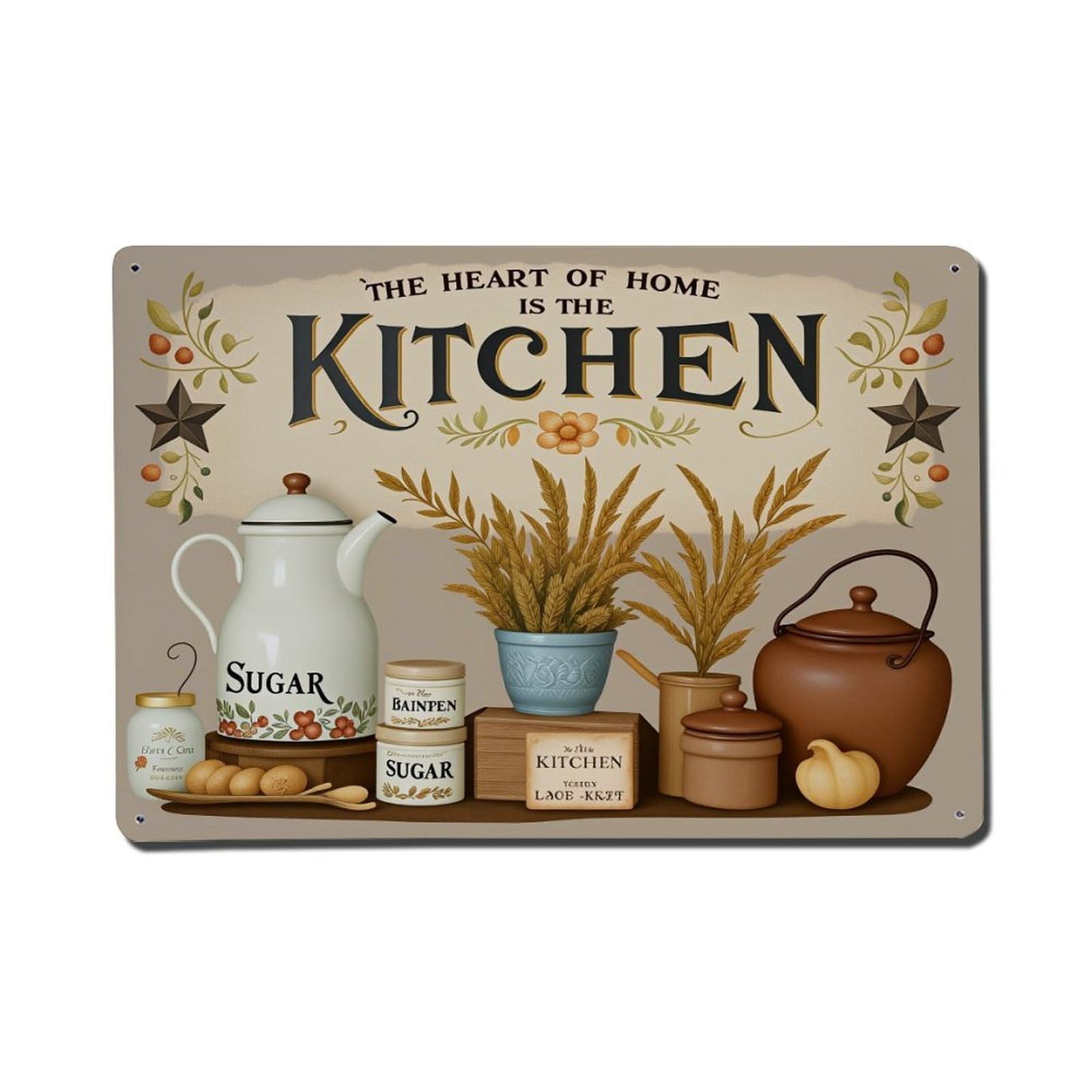 Rustic Kitchen Decor Pattern Tin Sign Vintage Metal Poster, Home Bar Garage Man Cave Cafe Indoor & Outdoor Wall Decoration 8x12Inches