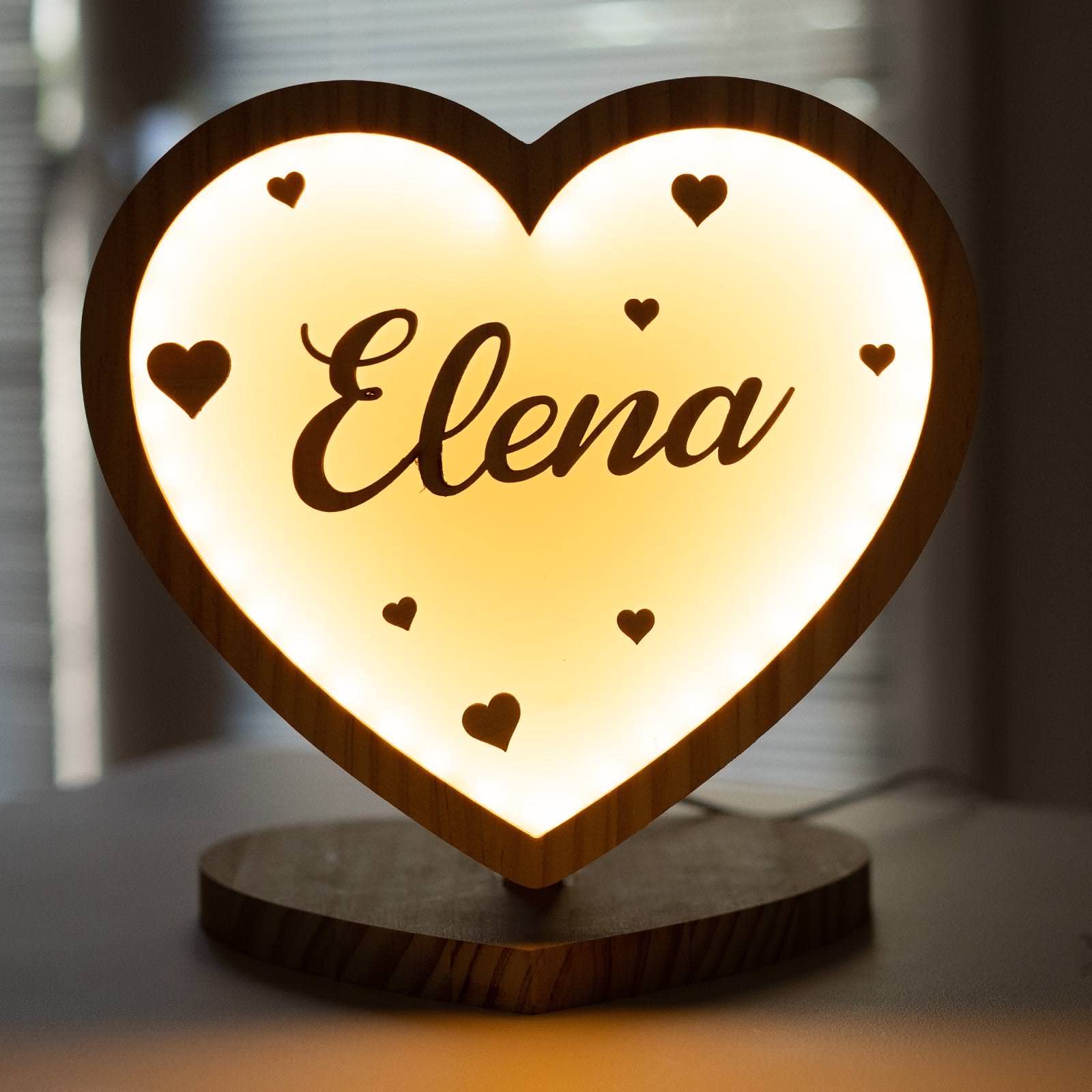 Genérico [ PINE & KIDS ] Lámpara Corazón personalizada con fondo de estrellas. (Un nombre)