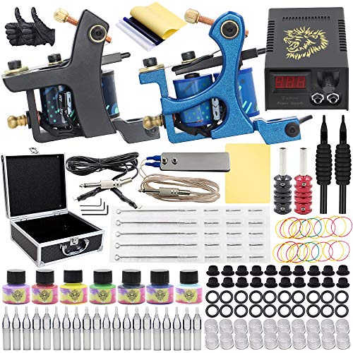 Autdor Tattoo Kit - Complete Tattoo Machine Kit Including Tattoo Machine Gun 7 Color Tattoo Ink Tattoo Needles Tattoo Tips Grips Power Supply Tattoo Acessories for Beginners Tattoo Supplies
