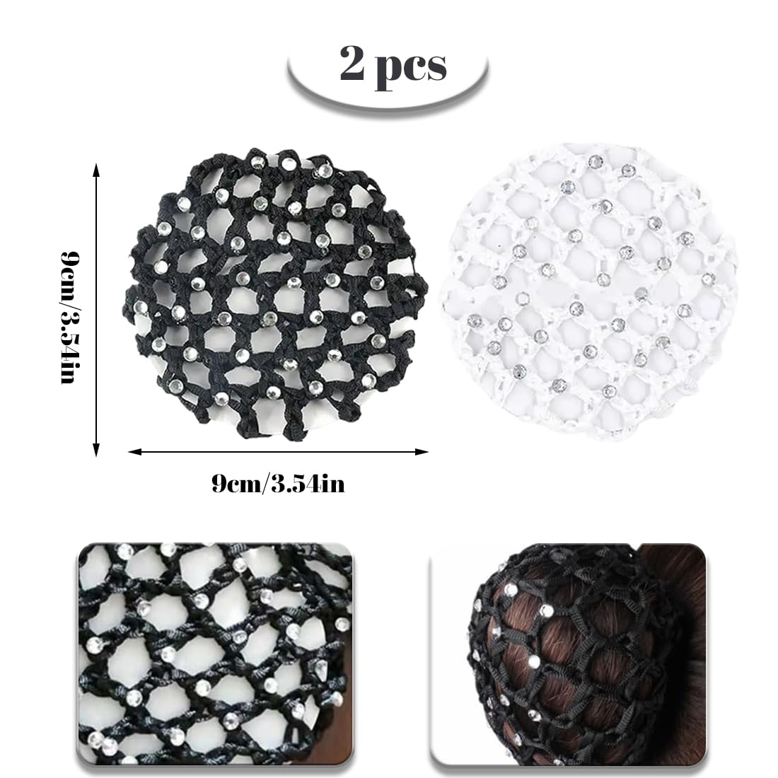 4 pezzi Chignon Retina per Capelli Chignon Bambina con Perline Retine per Capelli,Reti per Capelli Danza,Reti per Capelli Stretch Per Infermiera Assistente di Volo Balletto(nero, bianco)