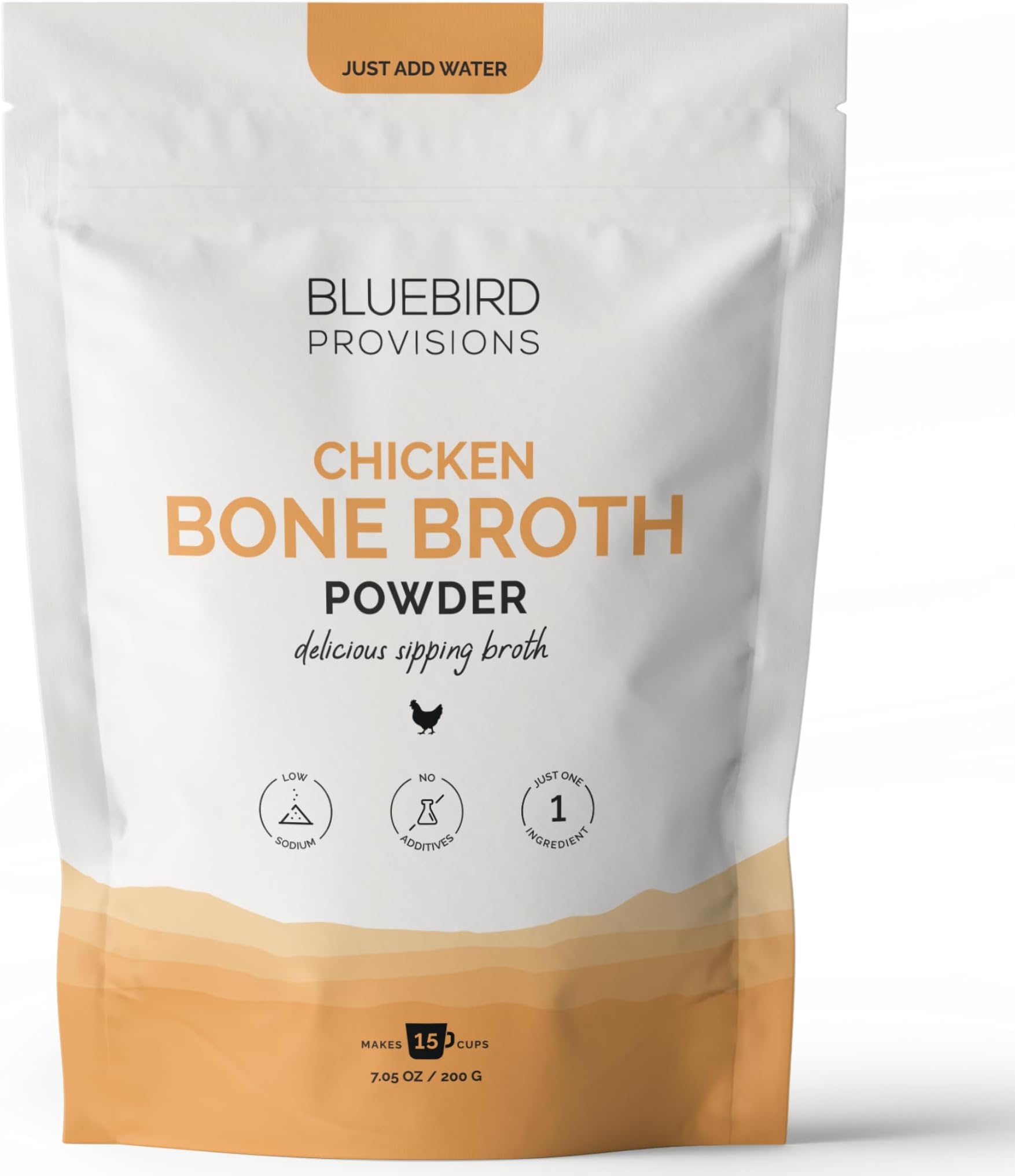 BLUEBIRD PROVISIONS Chicken Bone Broth Powder - Low Sodium Savory Protein Powder - Carnivore Protein Powder with 12 g Protein - Gut Healing and only 130 mg Sodium - Just 2 Ingredients - 7.1 oz