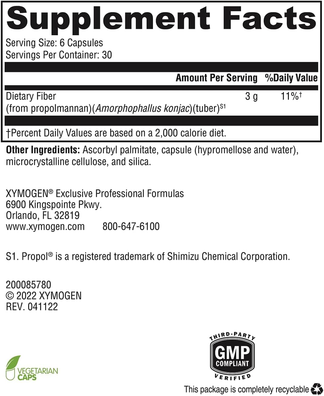 XYMOGEN OptiFiber Lean - Daily Fiber Supplement for Digestive Health & Regularity Support* - Soluble Propolmannan Fiber - Non-GMO, Gluten-Free, Vegan - 120 Capsules